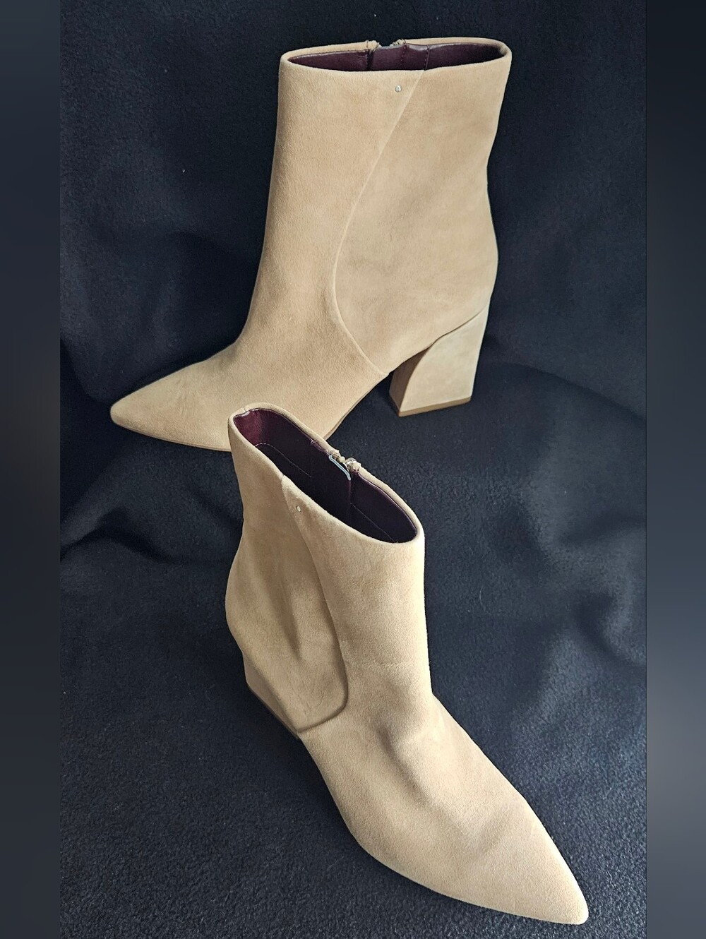 Franco Sarto Vesi Light Tan Suede Leather Block Heel Ankle Boots - Size 9.5